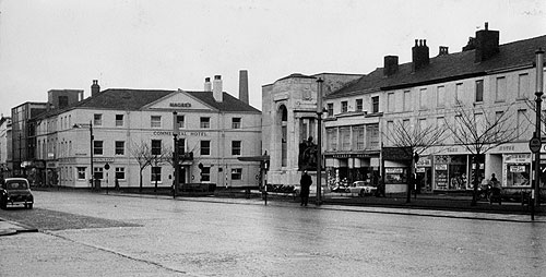 Looking from Town Hall across Victoria Square to Commercial Hotel and Acresfield