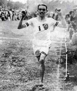 Alf Shrubb, who in 1904 broke the six mile (29.59.4), ten mile (50.40.6) and the hour (11miles,1,137yards)records in one race wearing 'Joe Foster's Famous Shoes'