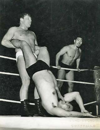 Vic Faulkner at Nottingham with Japanese tag team