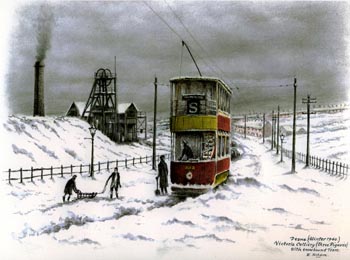 Deane (Winter 1940). Victoria Colliery (Three Pigeons) with Snowbound Tram